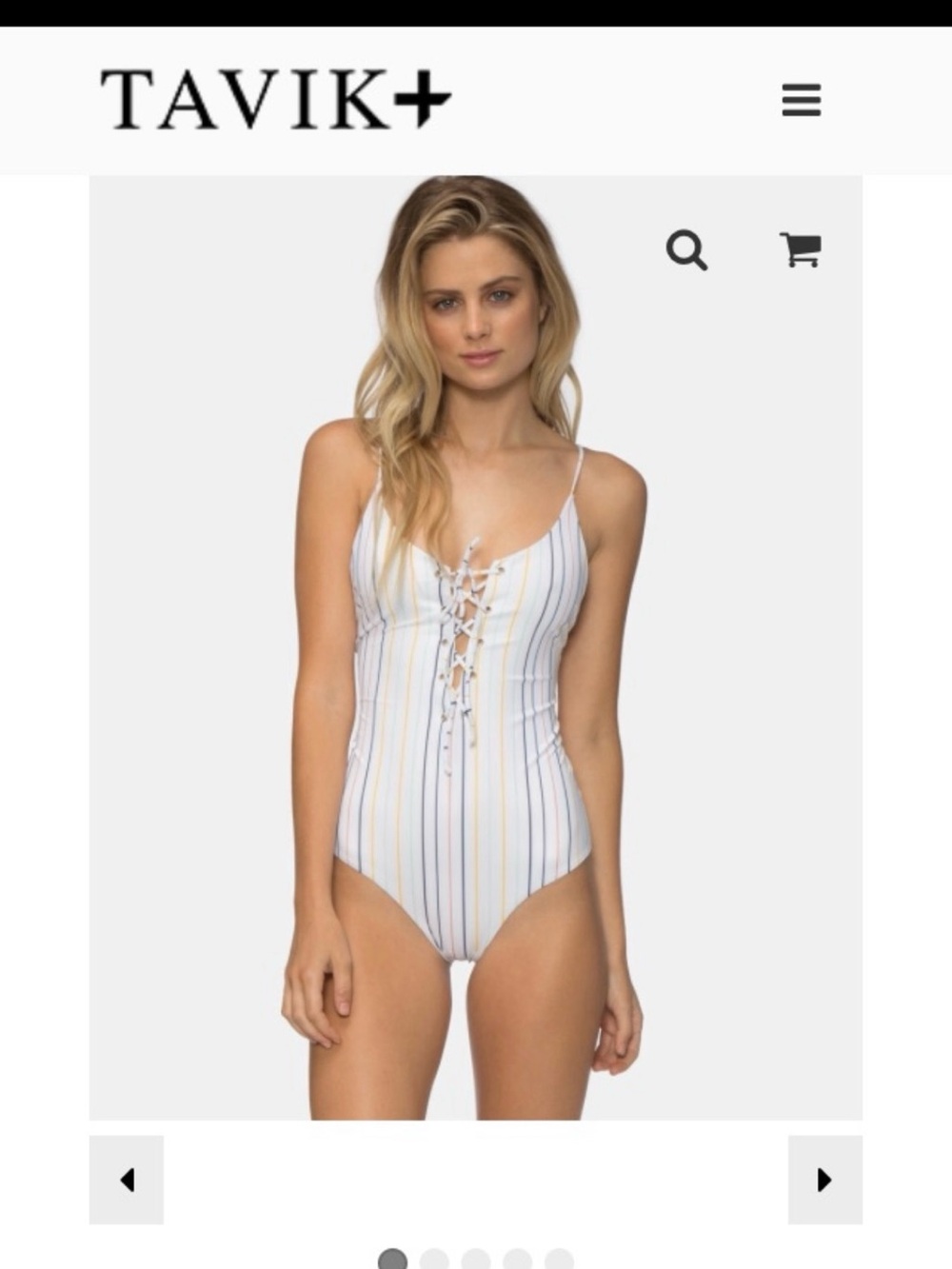 Tavik Lace-Up One-Piece Swimsuit in White with Pastel Stripes
